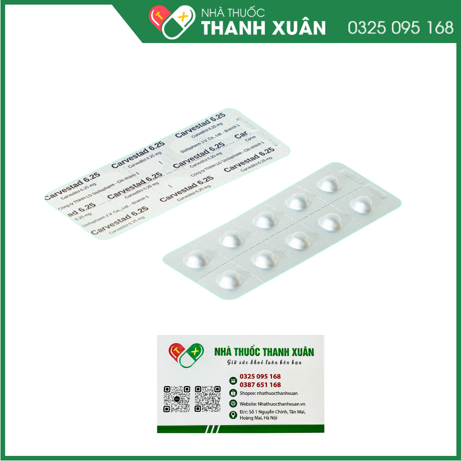 Carvestad 6.25  điều trị tăng huyết áp, đau thắt ngực